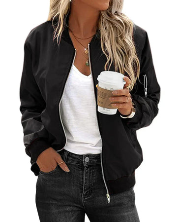 Women's Bomber Jacket - Full Zip with Side & Sleeve Pockets