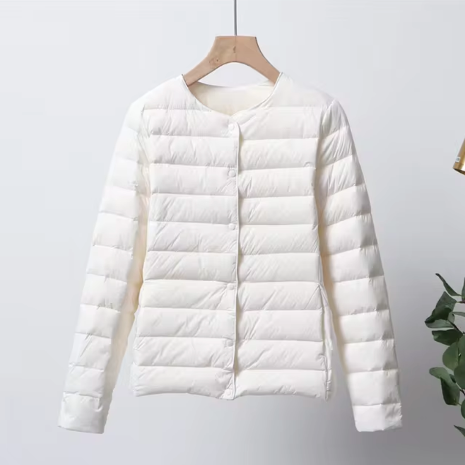 Women's Lightweight Puffer Jacket - Collarless and Water-Resistant