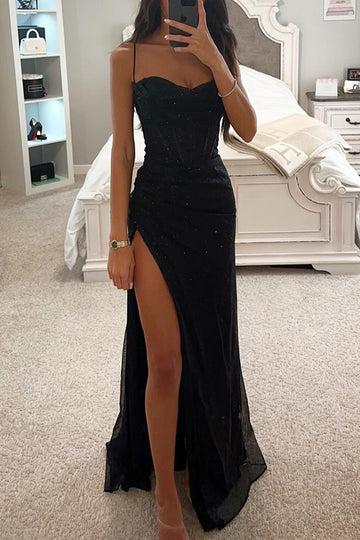 Glamorous and Elegant Sequin Corset Dress with Slit for Women