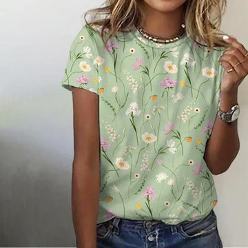 Light Green Floral Print Shirt for Women | Elara