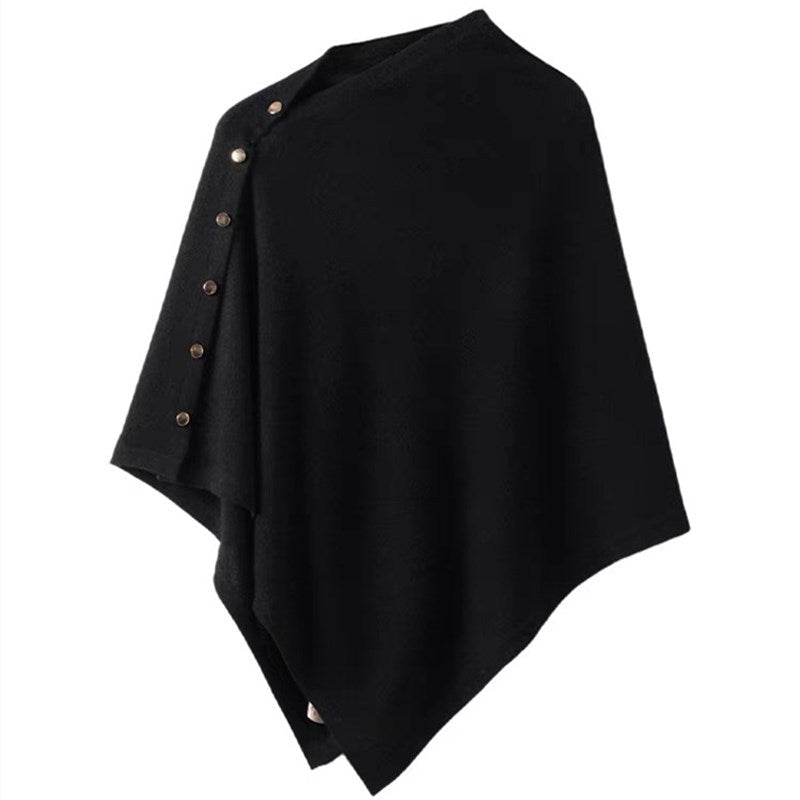Women's Button Detail Poncho - Asymmetric Design with Draped Fit