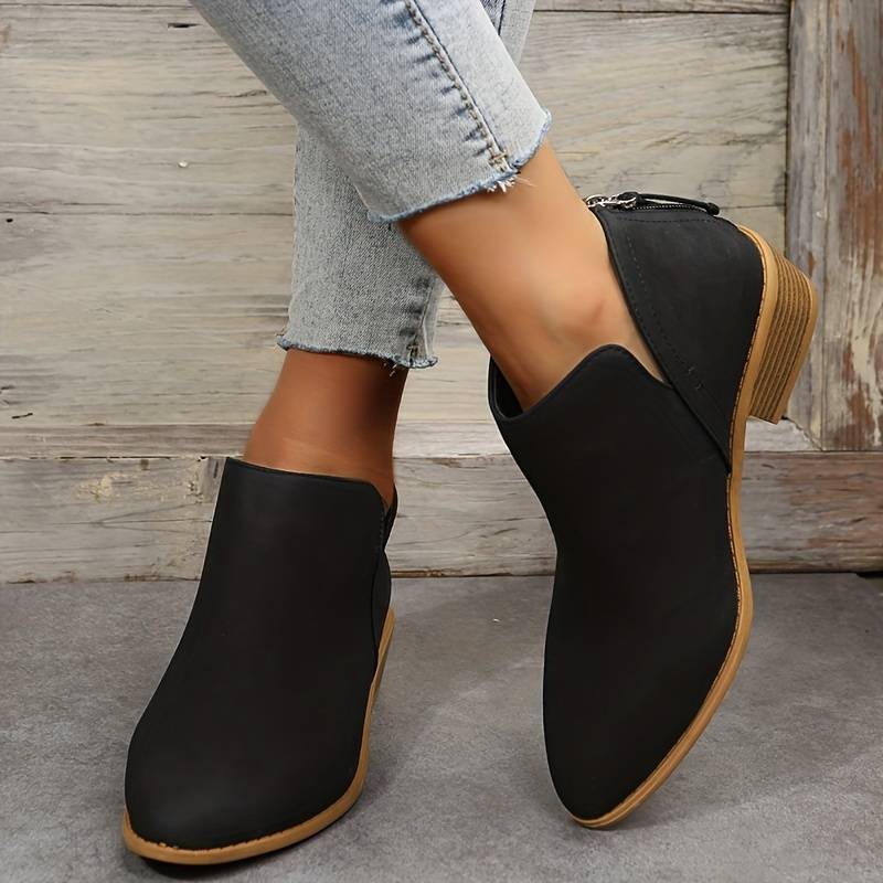 Women's Suede Ankle Boots - Low Heel & Pointed Toe