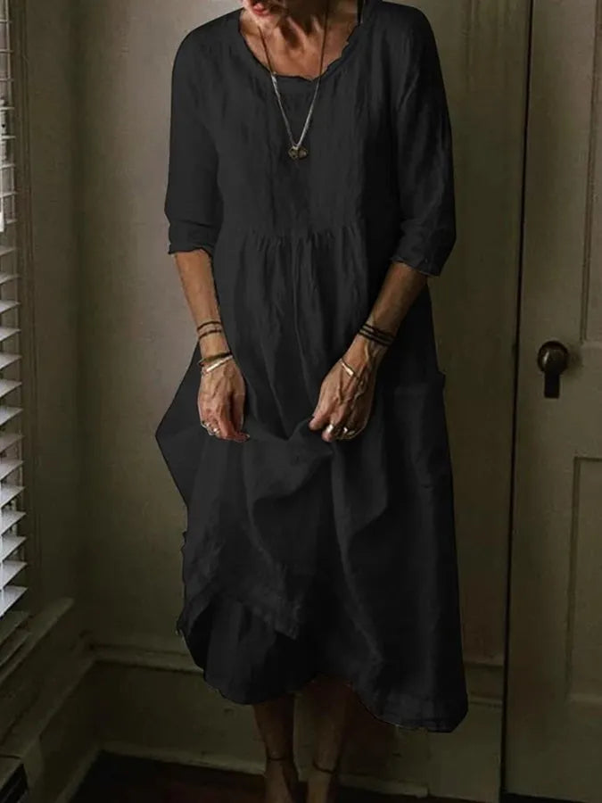 Loose Fit Linen Midi Dress for Women