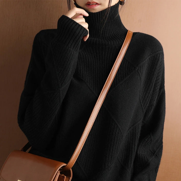 Women’s Jumper - Diamond Knit with Roll Neck