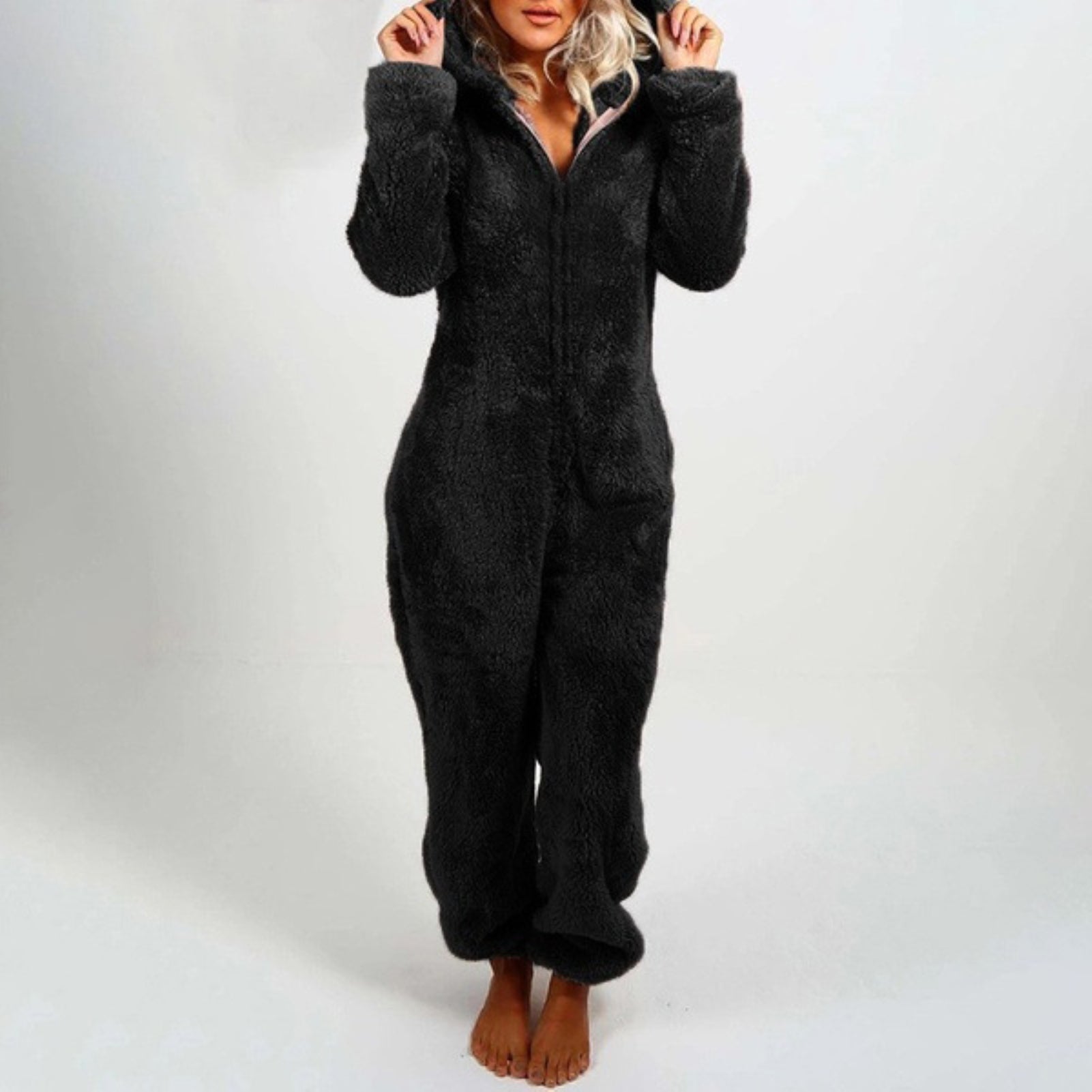 Women's Pyjama Onesie - Front Zipper with Hooded Design