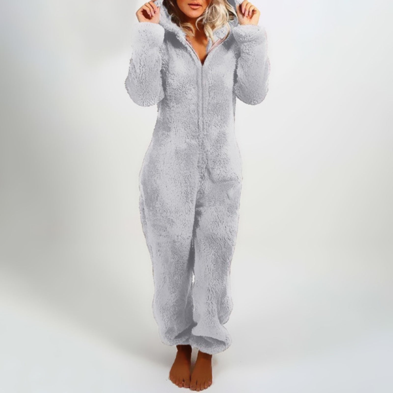 Women's Pyjama Onesie - Front Zipper with Hooded Design