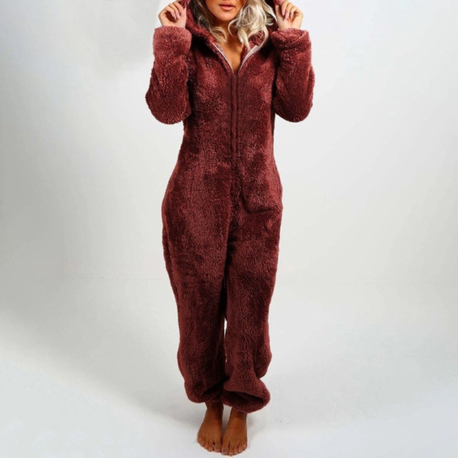 Women's Pyjama Onesie - Front Zipper with Hooded Design