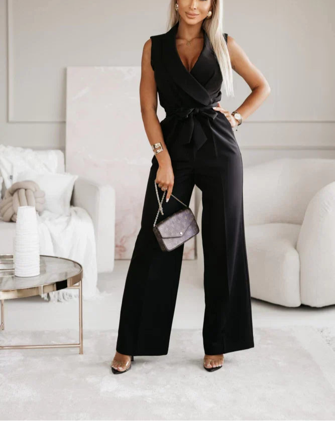 Elegant Sleeveless Wrap with Wide-Leg Jumpsuit for Women