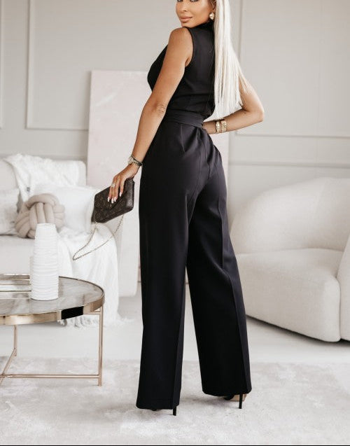 Elegant Sleeveless Wrap with Wide-Leg Jumpsuit for Women