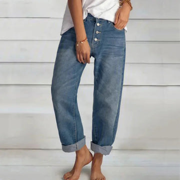 Women's Boyfriend Wide Leg Jeans - Mid-Rise & Cuffed Style