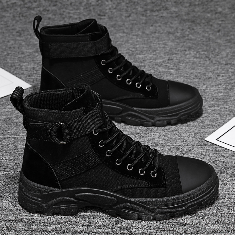 Men's Ankle Boots - Strap Detail and Chunky Sole