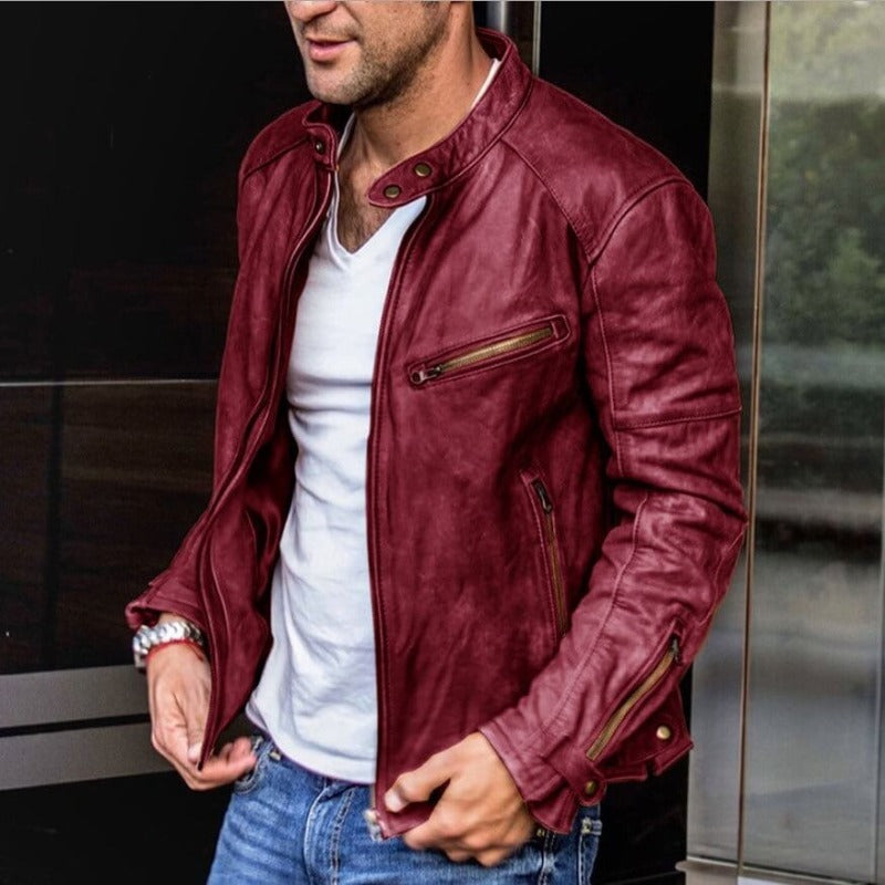 Men's Tailored Leather Jacket - Classic Biker Style