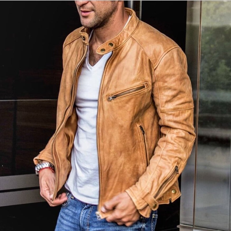 Men's Tailored Leather Jacket - Classic Biker Style