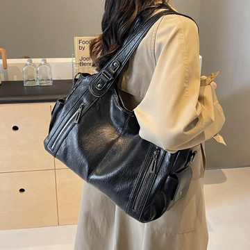 Women's Shoulder Bag - Multi-Pocket with Zip Details