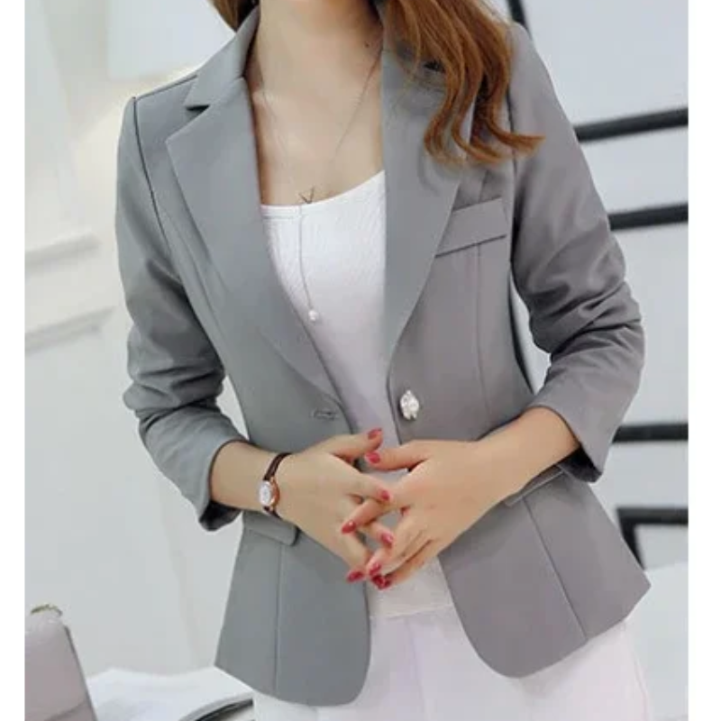 Women's Blazer - One-Button Closure with Notch Lapel Collar
