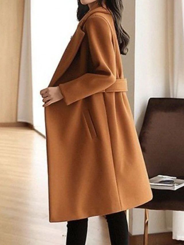 Women's Coat - One-Button Closure with Belted Waist