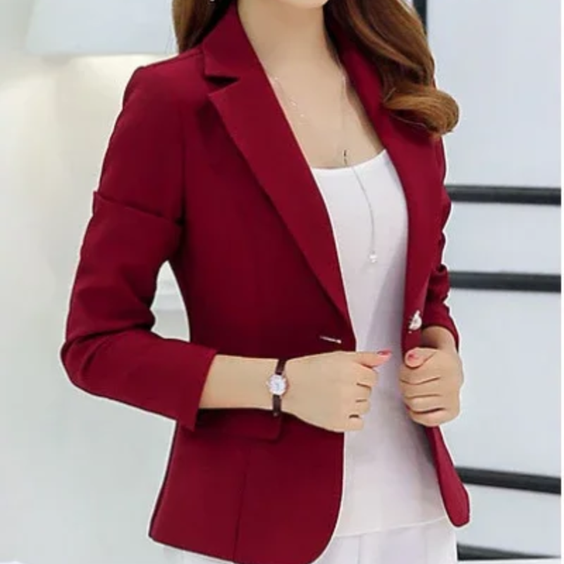 Women's Blazer - One-Button Closure with Notch Lapel Collar