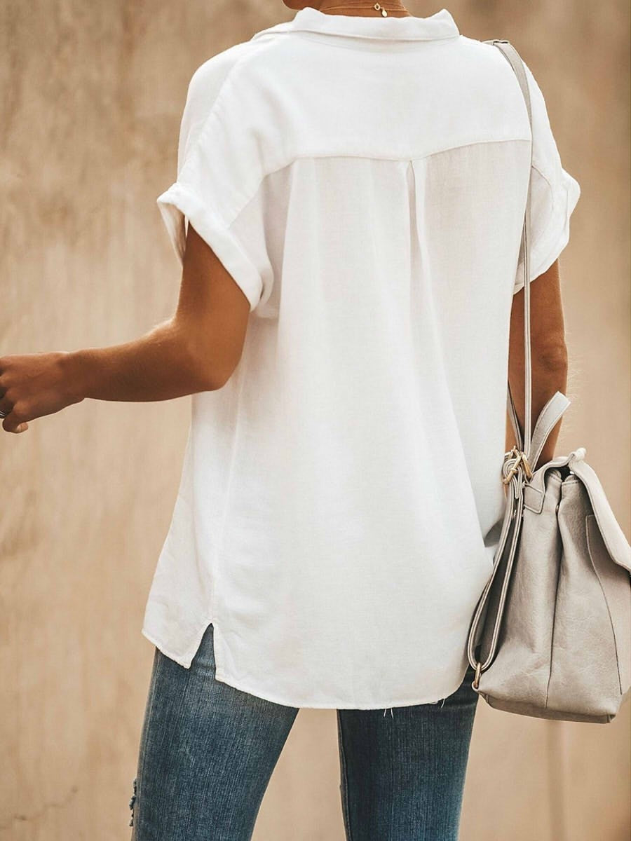 Women's Relaxed Fit Button-Down Shirt - Short Sleeve Breathable