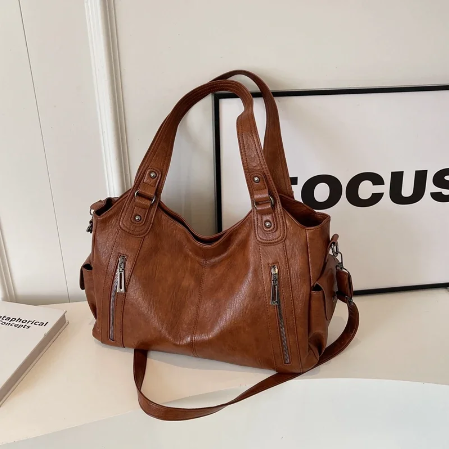 Women's Shoulder Bag - Multi-Pocket with Zip Details