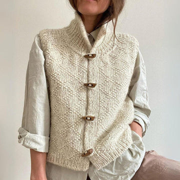 Women's Beige Gilet - Stand Collar with Toggle Fastening