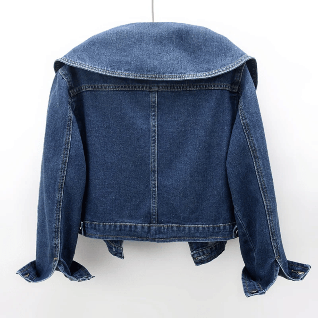 Women's Blue Denim Jacket - Sailor Collar Vintage Crop