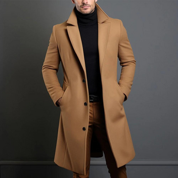 Men's Coat - Single-Breasted Long Overcoat