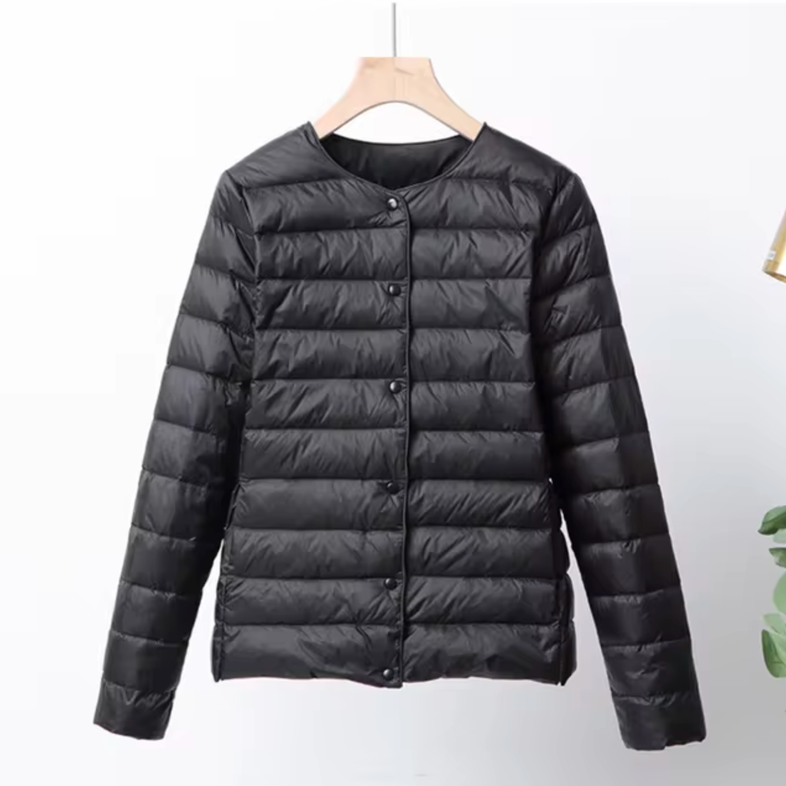 Women's Lightweight Puffer Jacket - Collarless and Water-Resistant