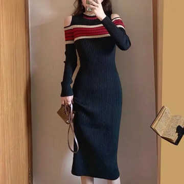 Clara - Ribbed Bodycon Dress with Shoulder Cutouts for Women
