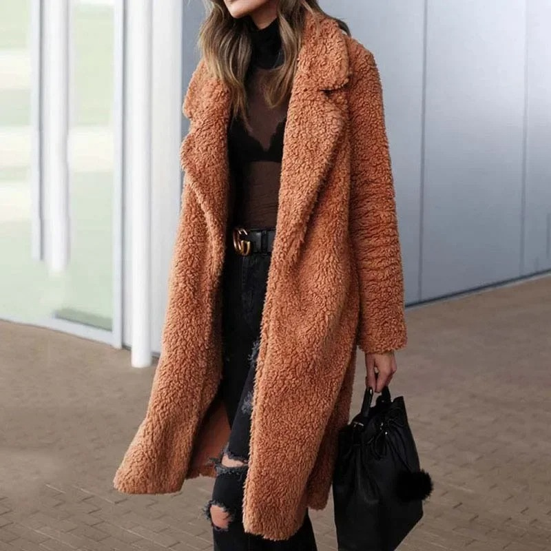 Women's Coat - Fuzzy Texture with Notch Lapel