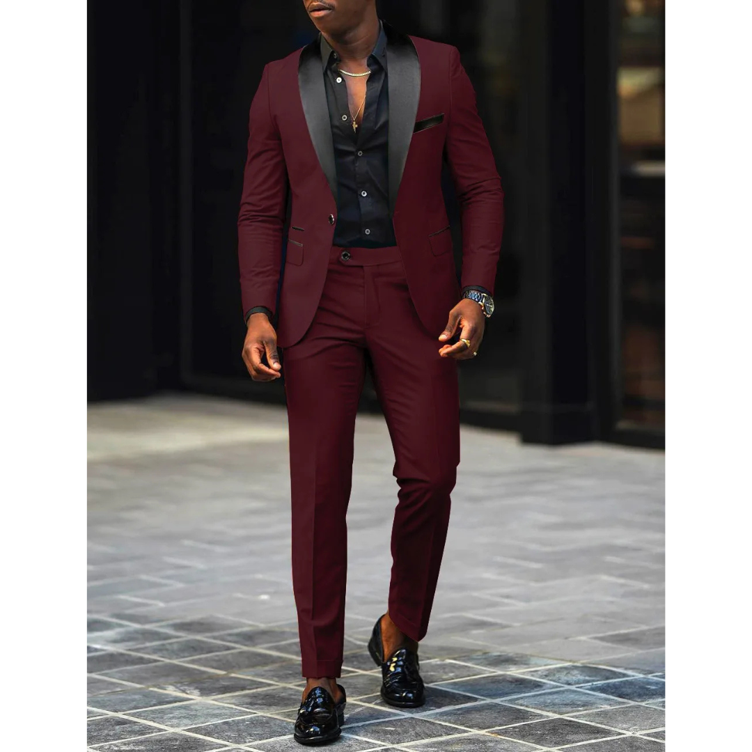 Men's Blazer and Trousers Set - Shawl Lapel with Contrast Colour