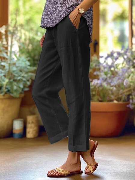 Women's Loose Linen Trousers - Breathable Wide Leg Casual Trousers