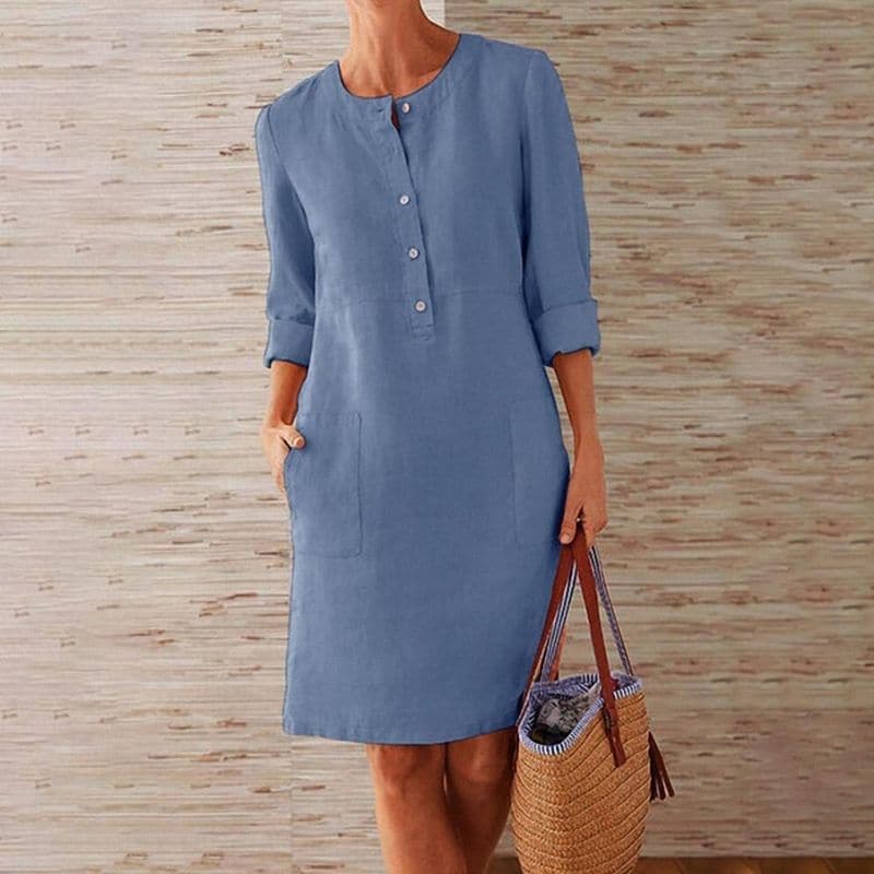 Women's Relaxed Fit Shirt Dress - Breathable Button Front Knee-Length