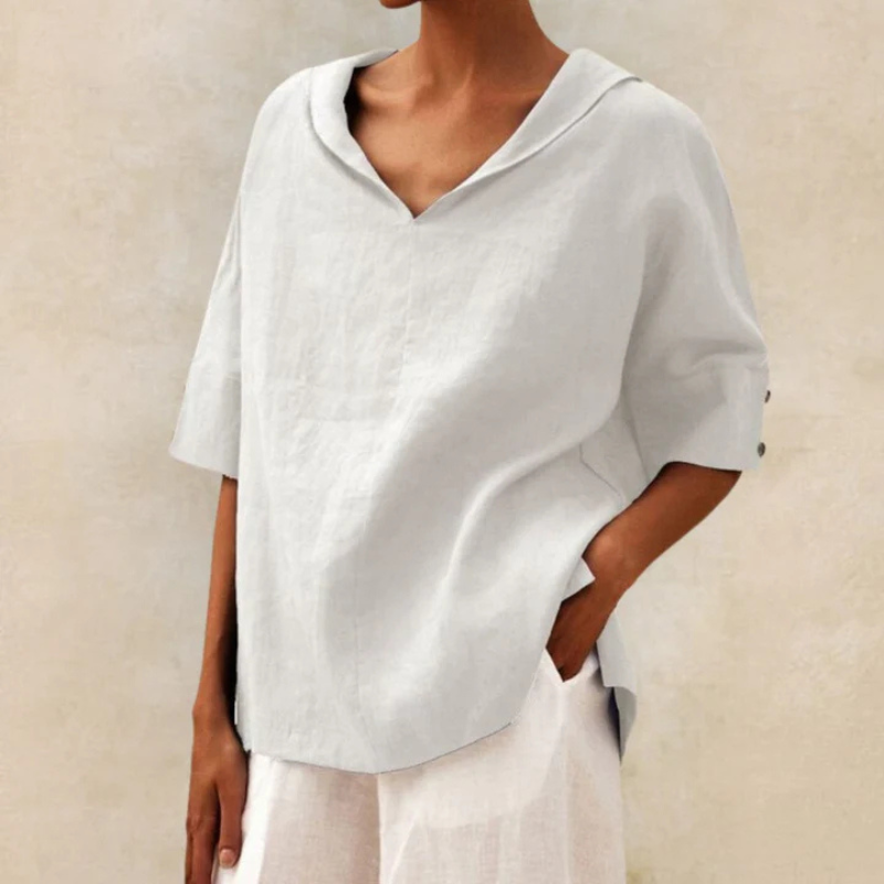 Women's Lightweight Linen V-Neck Blouse - Casual Relaxed Fit