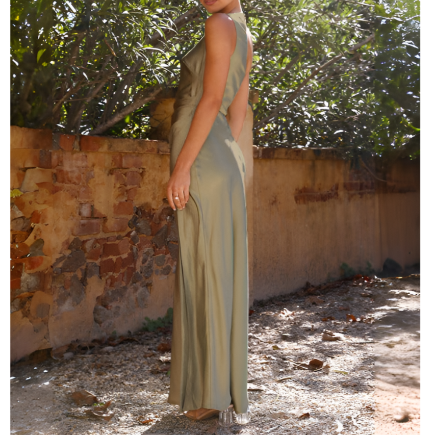 Women's Green One-Shoulder Maxi Dress - Elegant Wedding Guest Gala