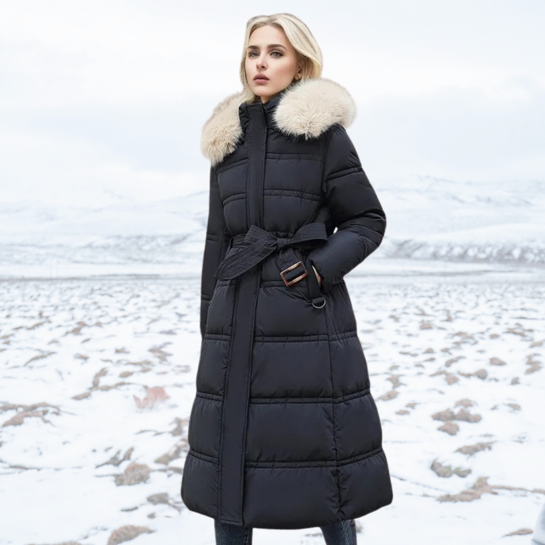 Women's Winter Padded Parka - Drawstring Waist and Detachable Fluffy Hood