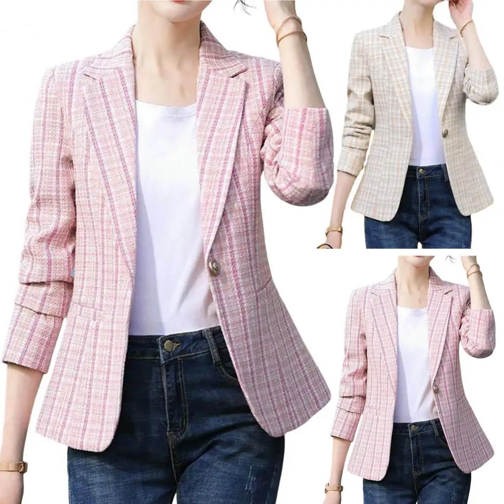 Hannah - Classic Checkered Single-Button Blazer for Women