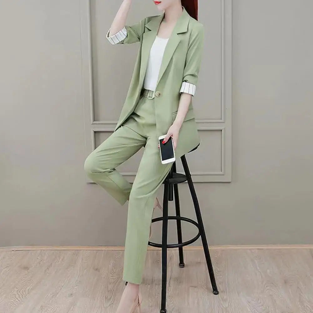 Women's 3-Piece Blazer Suit Set - One-Button Closure with Slim-Fit Trousers