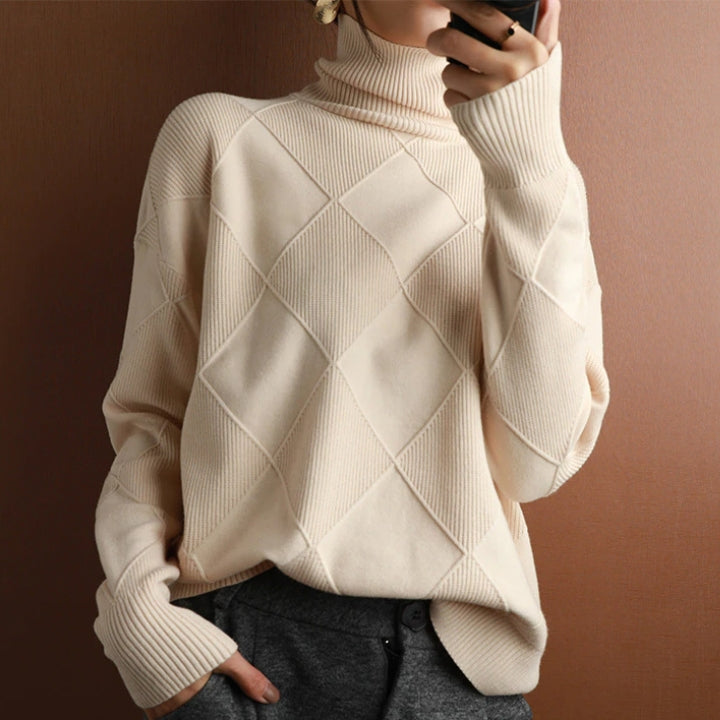 Women’s Jumper - Diamond Knit with Roll Neck