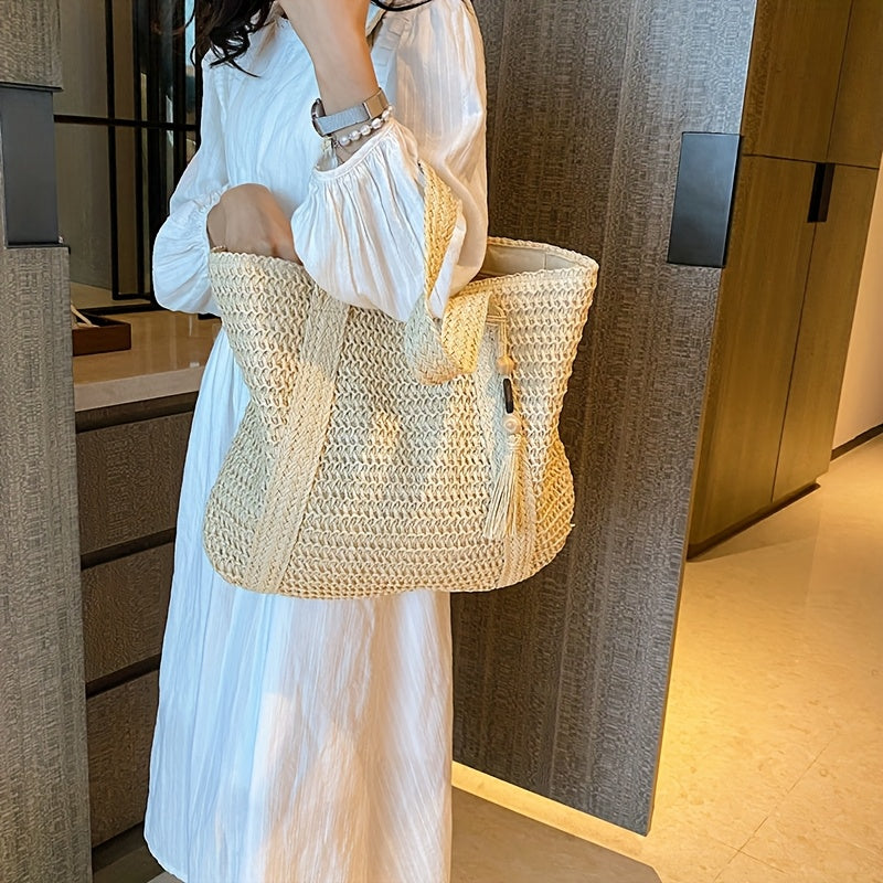 Women's Woven Beach Tote Bag - Versatile Summer Style