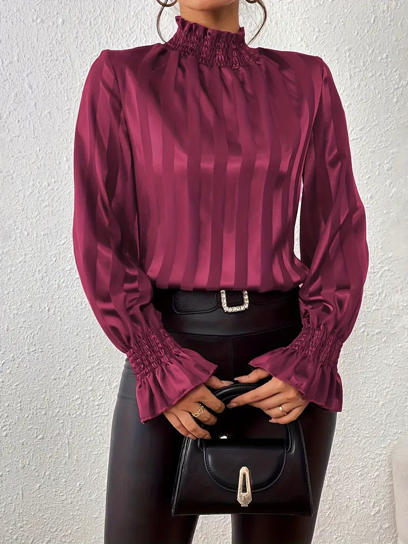 Giselle - Elegant Gathered Blouse with Round Neckline for Women