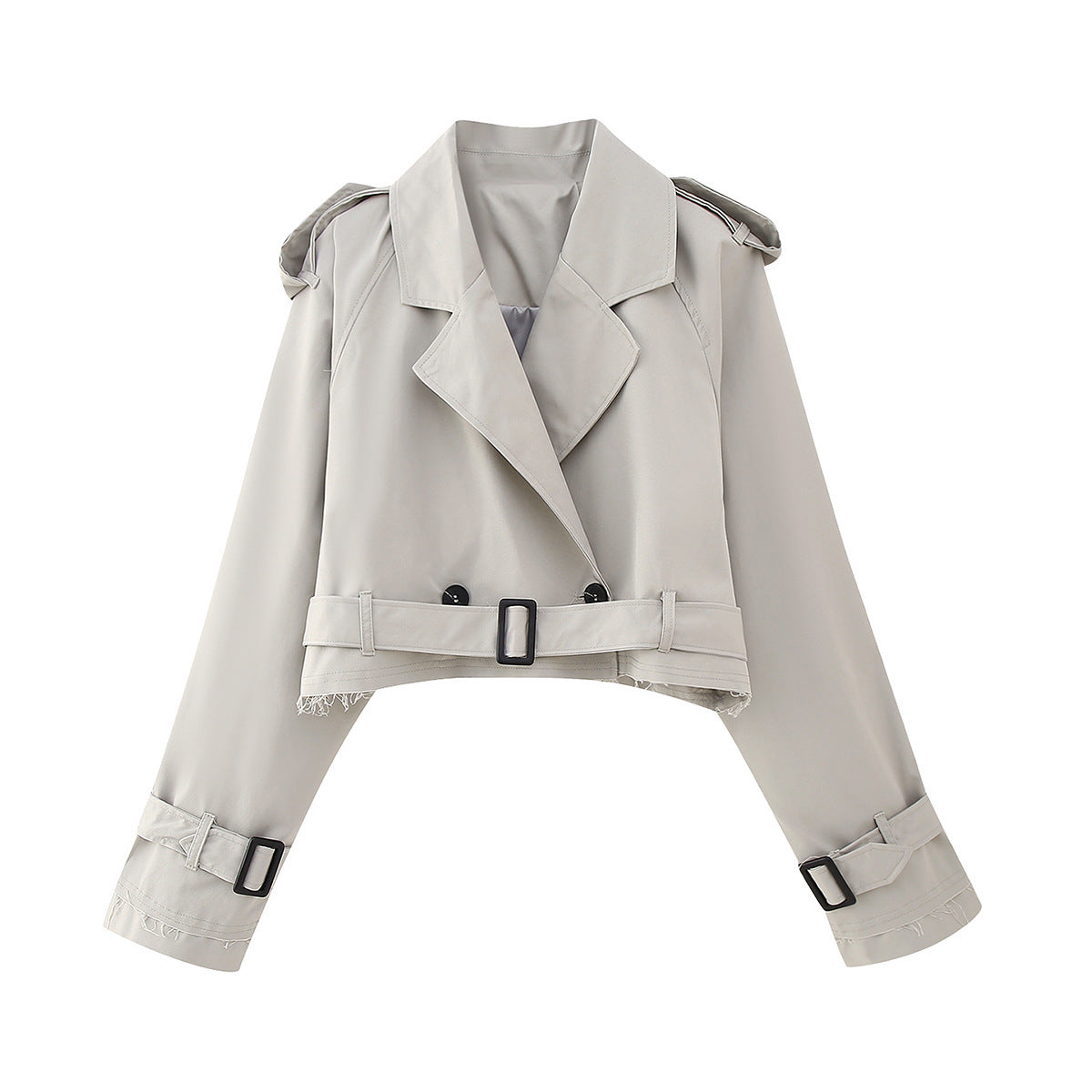 Women's Stylish Crop Trench Coat - Elegant Belt Design