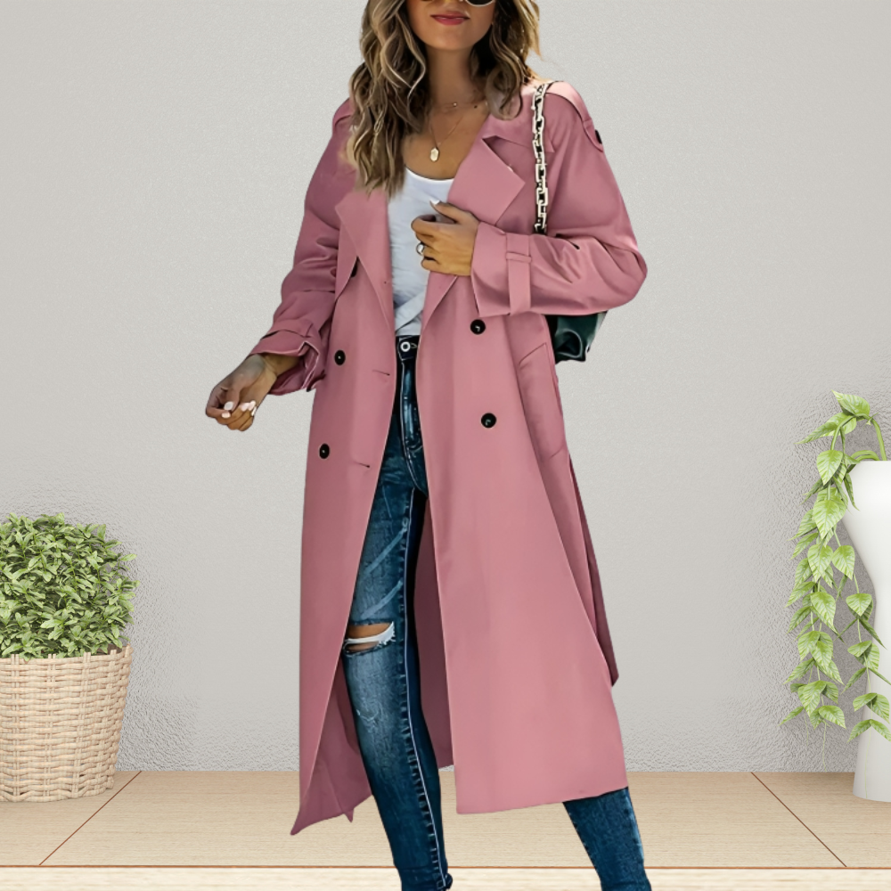 Women's Stylish Long Trench Coat - Comfortable & Warm