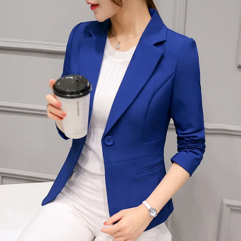 Women's Blazer - One-Button Closure with Notch Lapel Collar