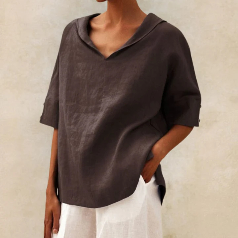 Women's Lightweight Linen V-Neck Blouse - Casual Relaxed Fit