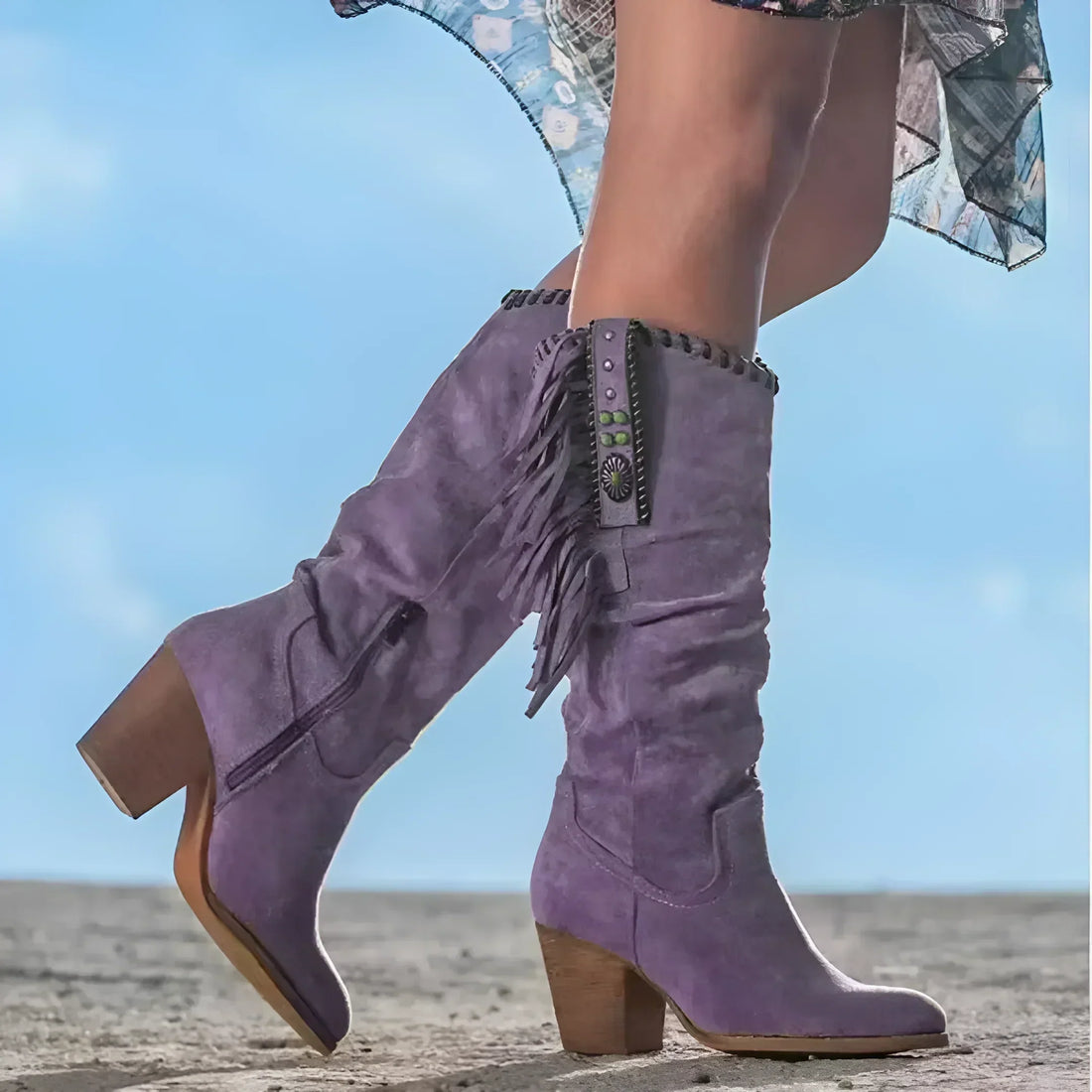 Women's Boho Western Cowboy Boots - Suede & Fringe