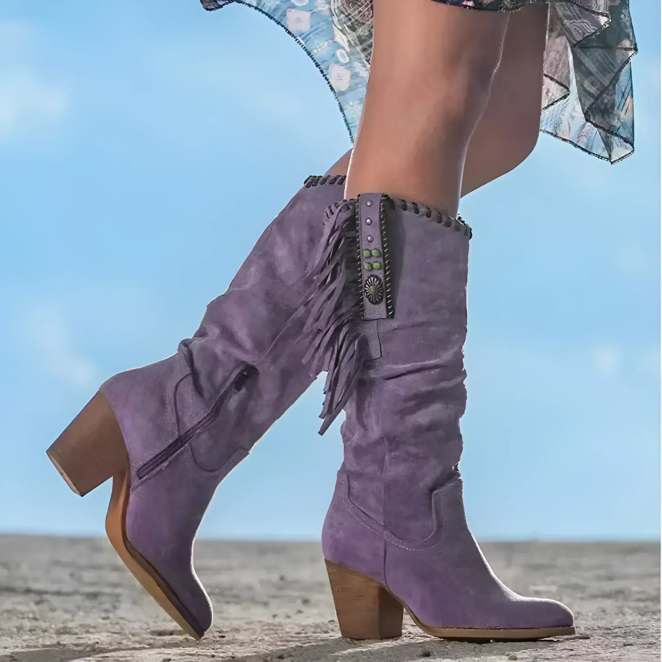 Women's Boho Western Cowboy Boots - Suede & Fringe