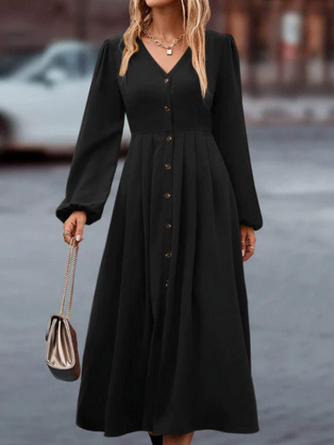 Vivienne - Elegant Long Sleeve V-Neck Dress for Women