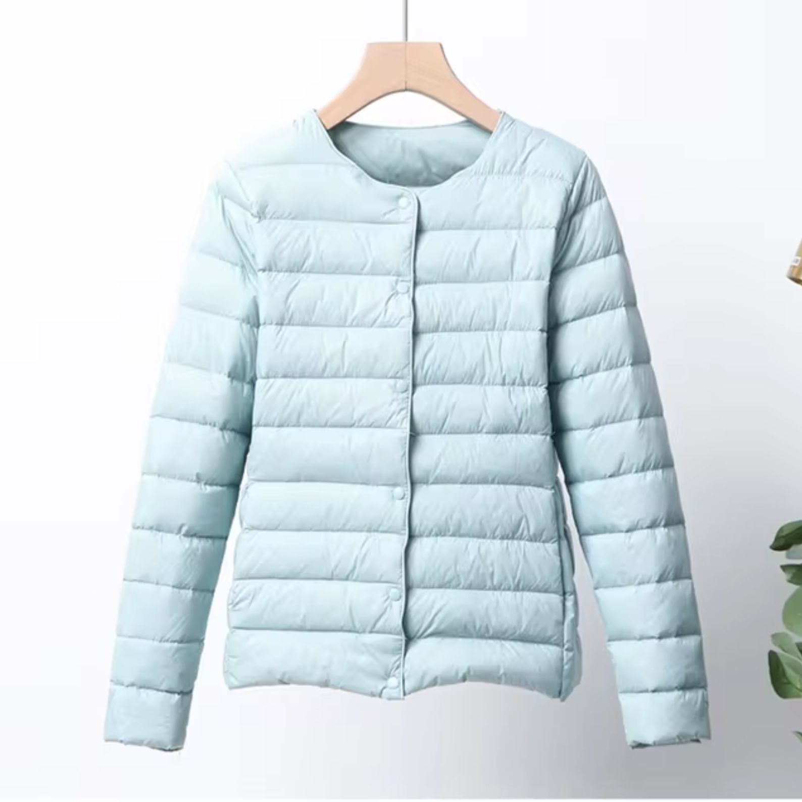 Women's Lightweight Puffer Jacket - Collarless and Water-Resistant
