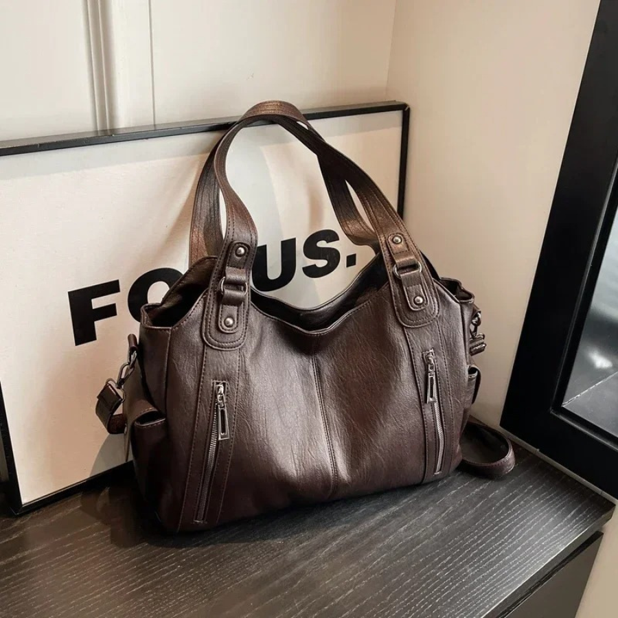 Women's Shoulder Bag - Multi-Pocket with Zip Details
