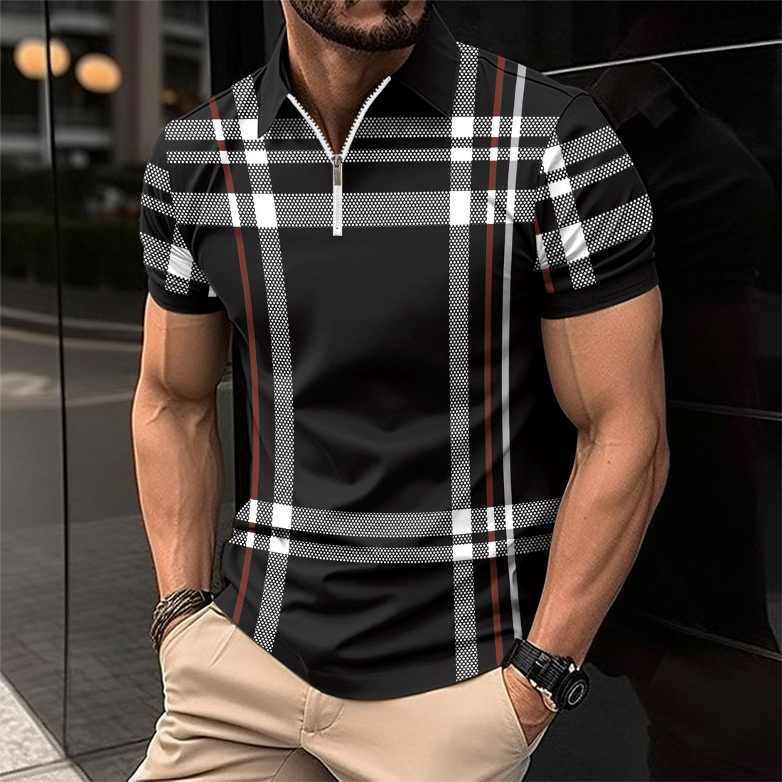 Elegant and Casual Polo Shirt with Check Pattern for Men